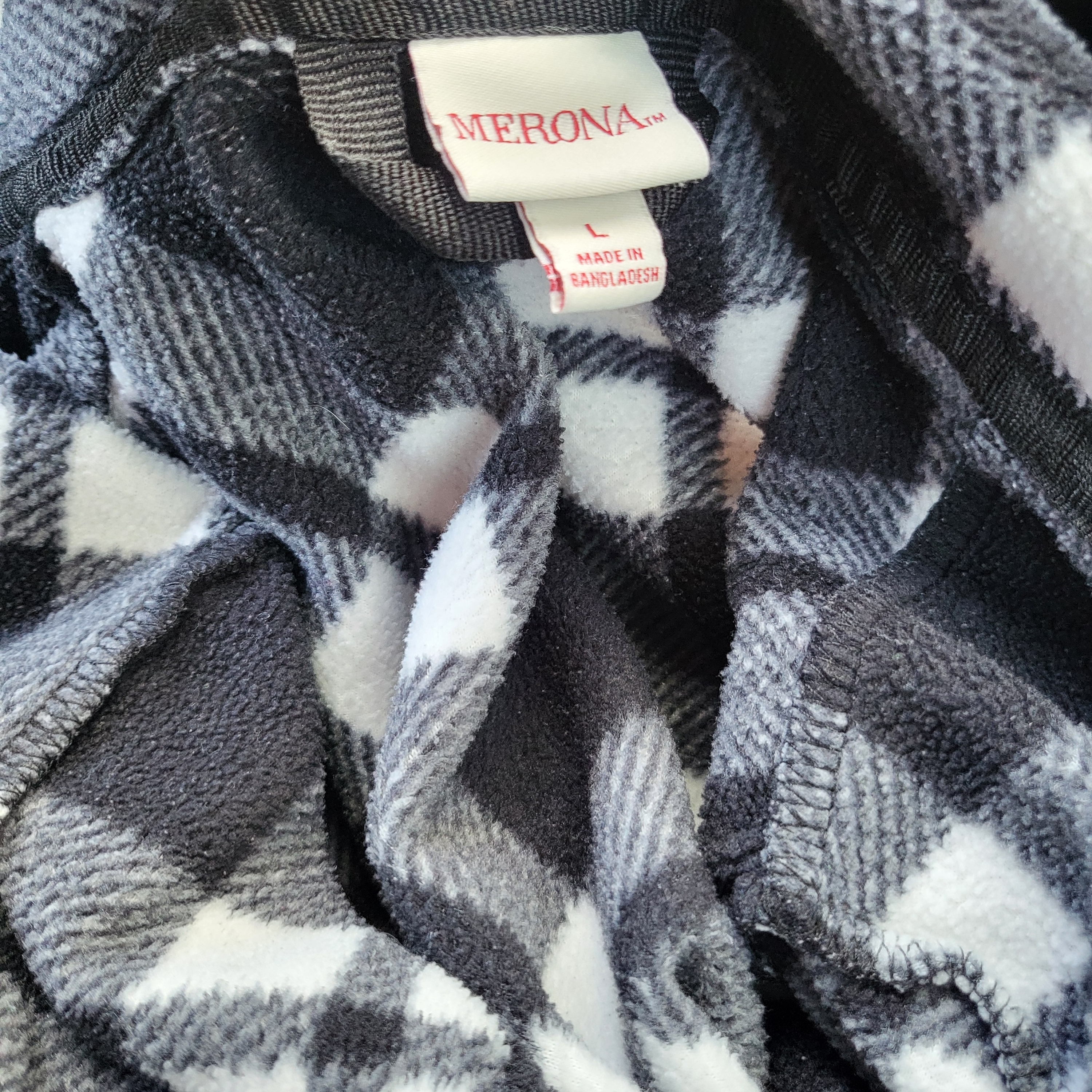 Merona Black, Gray & White Plaid Plush Hoodie